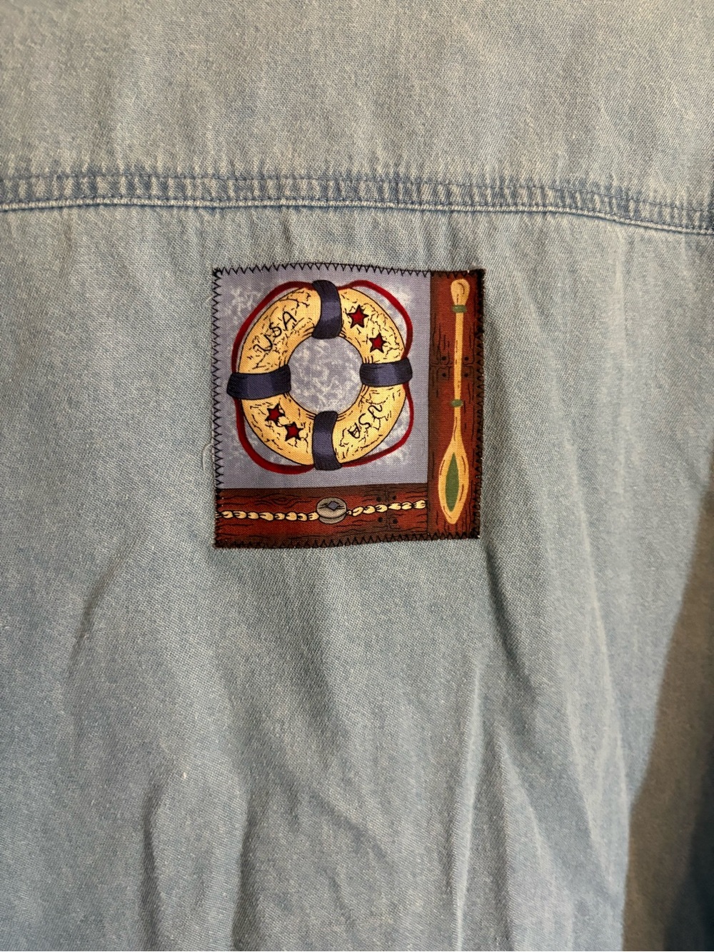 90s Better Things Nautical Denim Button Up Shirt Lighthouse Teacher Grandma VTG - Picture 8 of 8